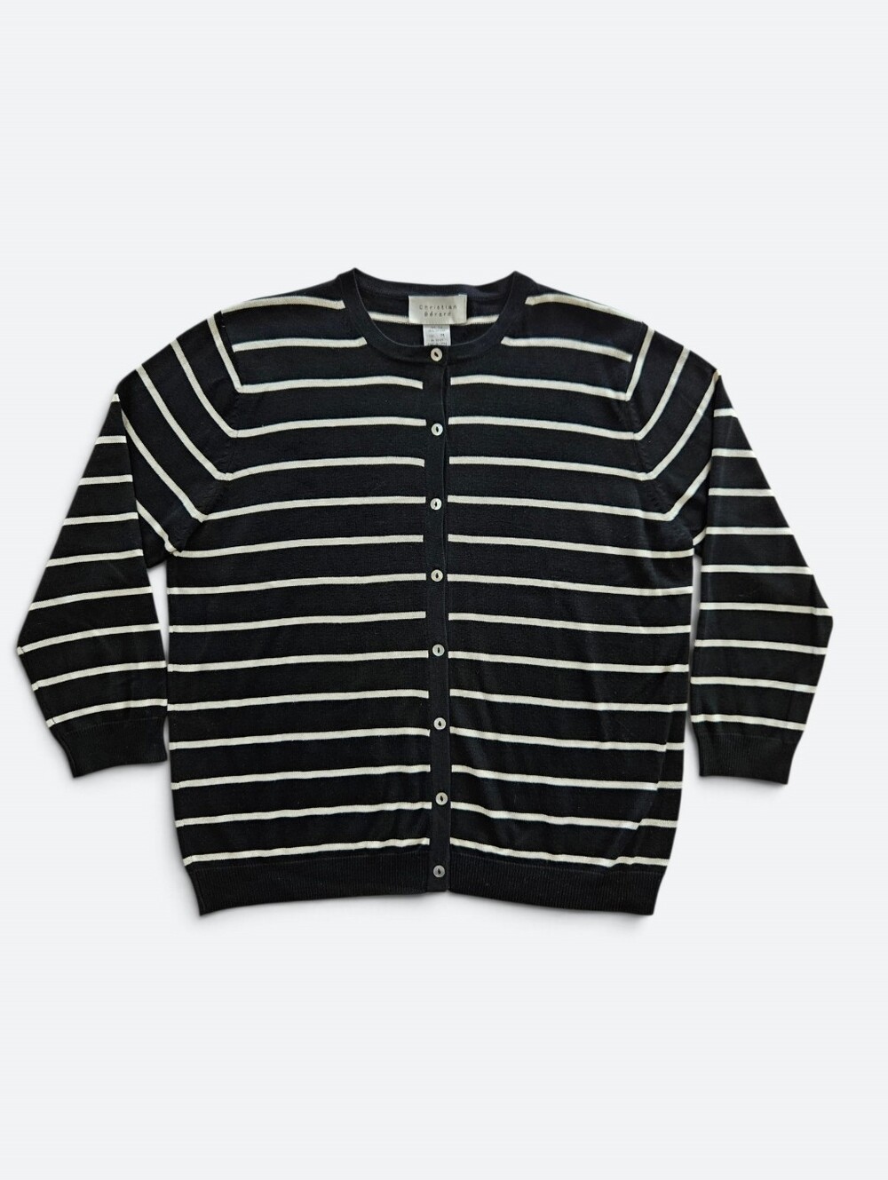 Christian Bérard Bébé Vintage Silk Blend Black White Striped Cardigan Sweater M